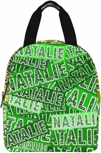 Vista 43 de InterestPrint Bolsa de almuerzo con nombre personalizado para hombres y mujeres, color rosa, blanco y negro, con lunares personalizados, enfriador