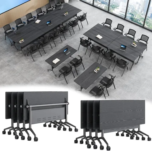 Vista 29 de Mesa de conferencias plegable, mesas de sala de conferencias con ruedas, mesa rectangular grande y plegable para reuniones de 6 a 12 personas, mesa