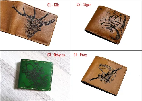 Vista 4 de Cartera plegable de cuero de ciervo alce hecha a mano para hombre, regalos personalizados para hombres, idea de regalo de Navidad 2020