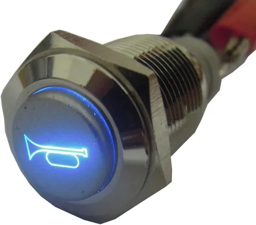 Vista 3 de ESUPPORT Botón de contacto momentáneo, para bocina, claxon, con luz LED azul, de 12V, para auto, vehículo, interruptor de palanca de metal, 19mm