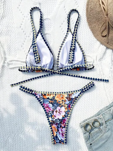 Vista 2 de Cozyease Traje de baño de dos piezas para mujer, traje de baño sexy con tanga triangular