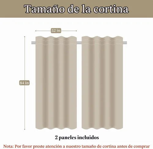 Vista 3 de Loom and Mill - Cortinas de lujo de jacquard para dormitorio, cortinas de damasco beige de 2 paneles con alzapaños, elegante cortina de ventana