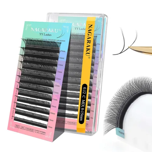 Vista 116 de NAGARAKU YY - Extensiones de pestañas, suministros Y, Lash 4D, Easy Fan, pestañas cruzadas de volumen ruso, pestañas YY, tejidas a mano, malla