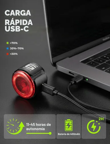 Vista 5 de ROCKBROS Luz trasera de bicicleta inteligente, ángulo ajustable y doble montaje luces traseras de bicicleta, cuentas potentes con diseño óptico