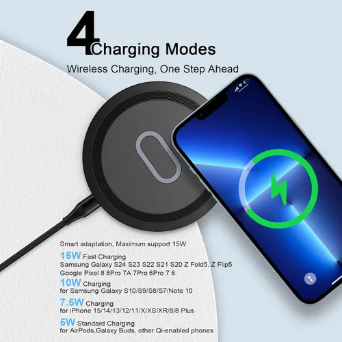 Vista 7 de Cargador inalámbrico Google de 15 W, almohadilla de carga rápida para Google Pixel 10 9A 9 Pro XL Fold 8 7 6 Pro 8A 7A, Samsung Galaxy S25 S24 Ultra