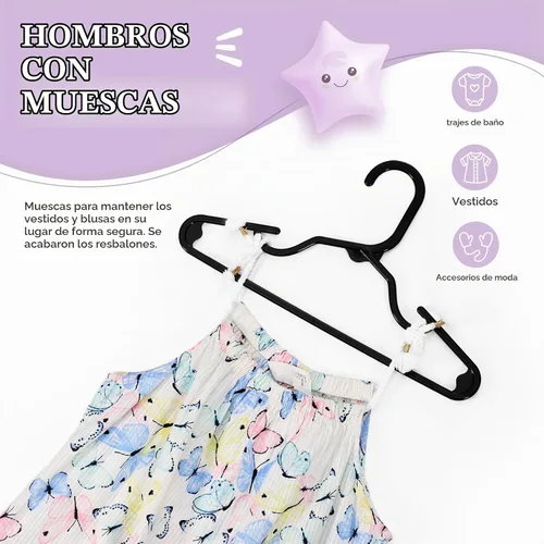 Vista 4 de HOUSE DAY Perchas de plástico para bebé, paquete de 20, perchas de plástico duradero para ropa de bebé, perchas delgadas y compactas para niños Negro