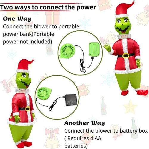 Vista 6 de VIONMI Disfraz inflable para adultos monstruo grande de Navidad verde para hombres divertido disfraz de Halloween Papá Noel cosplay fiesta traje