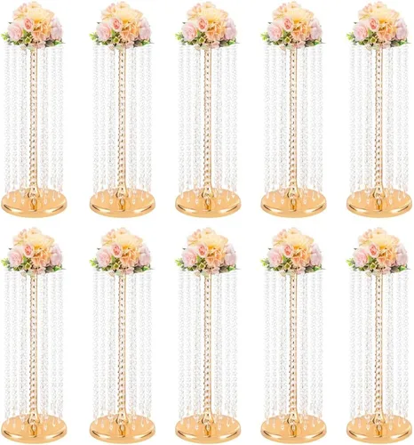 Vista 11 de 2 centros de mesa de boda para mesas, jarrones de 35.5 pulgadas de alto para centros de mesa de metal dorado para decoración de mesa para boda