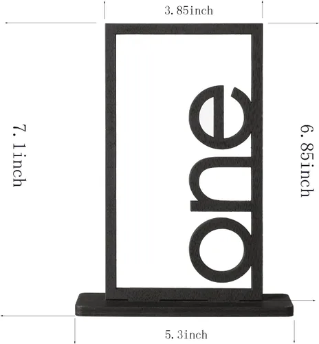 Vista 2 de Números de mesa de boda de madera negra, números de mesa huecos de estilo letra pura con base de soporte para recepción de bodas, eventos, fiestas