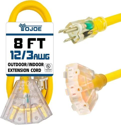 Vista 16 de YOJOE Cable de extensión de 3 salidas para interiores y exteriores con extremo iluminado, cable de alimentación de 3 clavijas 15A resistente a
