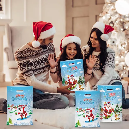 Vista 2 de 40 piezas de bolsas de regalo de Navidad con asas - Bolsas de golosinas de invierno para niños, geniales bolsas de caramelos de Santa Claus