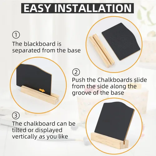 Vista 4 de Mini letreros de pizarra con soporte, paquete de 16 pizarras de madera reutilizables para mesa de 4 x 3 pulgadas, letreros de comida para bufé