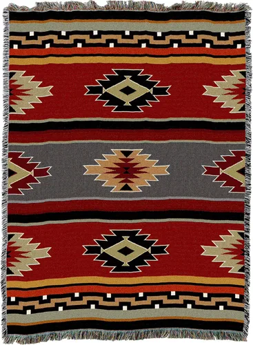 Vista 2 de Pure Country Weavers Manta Kaibab - Inspirada en los Nativos Americanos del Suroeste - Tapiz Decorativo de Regalo Tejido de Algodón - Hecho