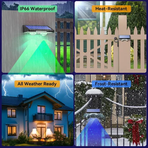 Vista 7 de TECKNET - Luces solares de valla para exteriores, paquete de 12 unidades, blanco cálido y 6 colores y RGB, luz de cubierta LED impermeable IP66