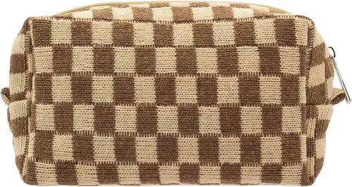 Vista 62 de PAZIMIIK Bolsa de Maquillaje a Cuadros para Bolso Portátil con Cremallera, Estuche Pequeño de Cosméticos para Accesorios de Viaje, Azul Ártico