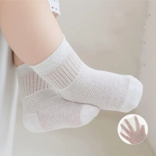 Vista 6 de BEHELE Calcetines para bebé, niña, niño, de malla fina, calcetines tobilleros para bebés, calcetines de tobillo Pointelle con ojales, 4 pares