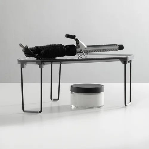 Vista 2 de mDesign Estante apilable de esquina de plástico/acero, estante organizador de almacenamiento para baño, tocador, encimera, fregadero, gabinete