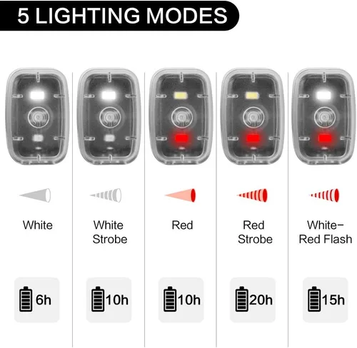 Vista 3 de Luz LED de seguridad, luces estroboscópicas con clip para corredores, luz trasera de bicicleta con 5 modos de iluminación, accesorios de alta