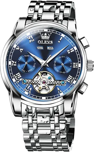 Vista 8 de OLEVS Reloj automático (no requiere batería) Relojes de pulsera para hombre, relojes mecánicos de cuerda automática, reloj clásico de esqueleto