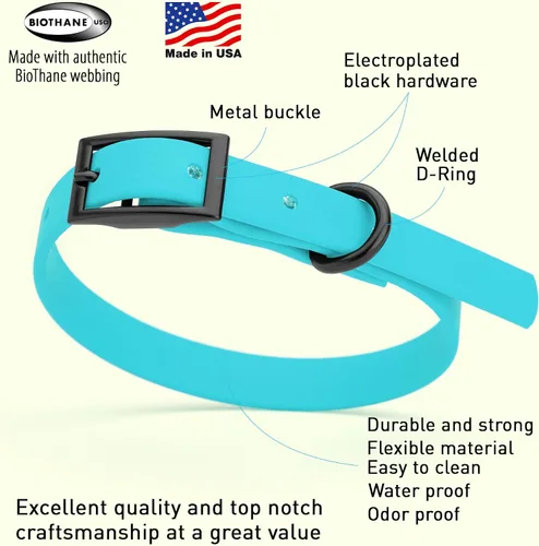 Vista 184 de Dogline Biothane - Collar impermeable para perro con hebilla de liberación rápida, resistente cincha de nailon recubierta con resistente y a prueba