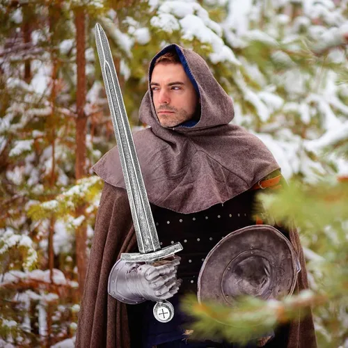 Vista 3 de Crusader Knight - Espada de juguete, espada de plástico de 27.5 pulgadas, accesorios de disfraz de guerrero medieval para Halloween, cosplay, LARP