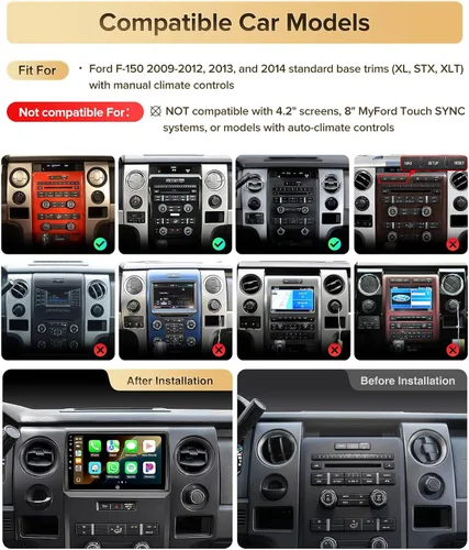 Vista 2 de Estéreo de auto Android 13 de 9 pulgadas para Ford F150 2009-2014 – 4G+64G Wireless CarPlay Android Auto Radio, actualización de radio HD, pantalla
