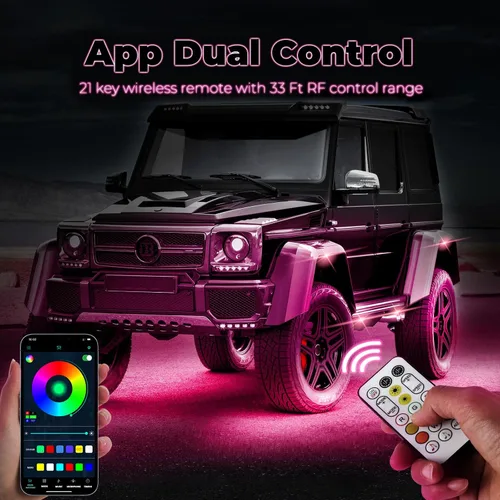 Vista 7 de Luces RGB Rock de ángulo completo de 4 cápsulas de 5 lados para camiones, aplicación y control remoto RGB Rock Lights Compatible with 12V UTV SUV