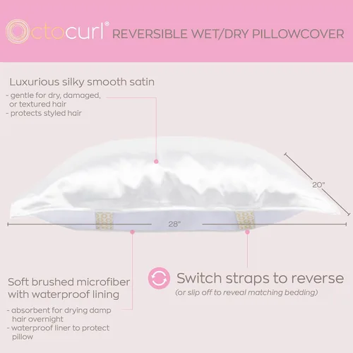 Vista 2 de Octocurl Funda de almohada de satén reversible en microfibra absorbente para cabello mojado Más suave que la seda Funda de almohada de satén