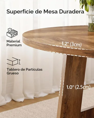 Vista 3 de EYYTHUNG Mesa de comedor redonda para 4-6 personas, mesa de cocina de granja de 47 pulgadas con patas resistentes, mesa de comedor circular