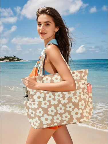Vista 7 de Bluboon - Bolsa de playa impermeable para mujer, extra grande, con compartimento húmedo, para llevar de fin de semana, bolsa de piscina para viajes