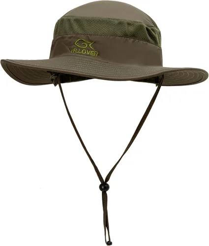 Vista 2 de YR.Lover Gorra de pesca de ala ancha con protección solar UV para exteriores con solapa extraíble