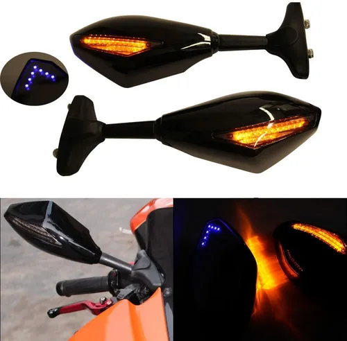 Vista 10 de Espejos Retrovisores con Indicadores LED de Señal de Giro para Motocicleta, para Motos de Carreras y Motos Deportivas (Carbono+Lente Ahumado)