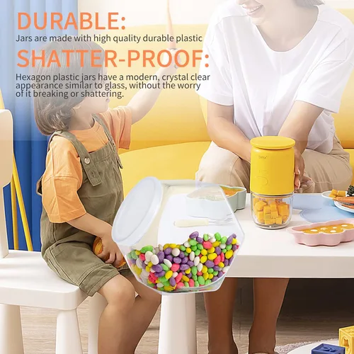 Vista 6 de CAGSIG Tarros de caramelo con tapas, paquete de 8 tarros de plástico para dulces con tapa, tarros de dulces hexagonales para cocina, recipientes
