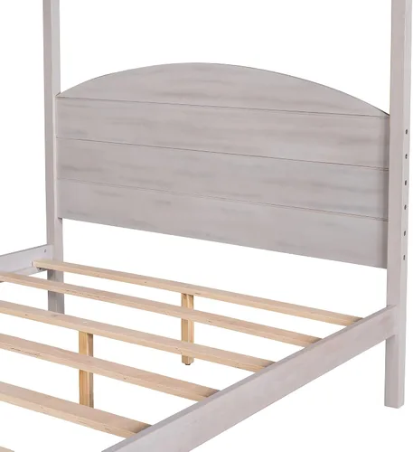 Vista 4 de Harper & Bright Designs Cama con dosel completo con cabecera y soporte de listones, cama con dosel de 4 postes tamaño matrimonial, marco de cama