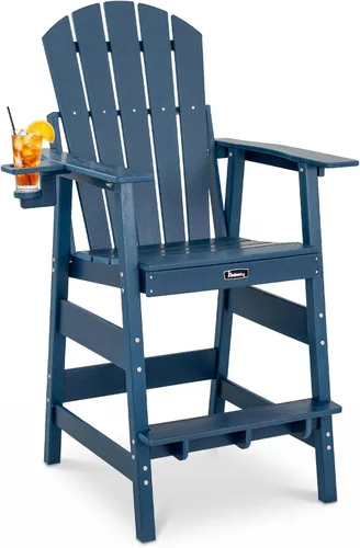 Vista 13 de FUNBERRY Juego de 2 sillas altas Adirondack con mesa de conexión extraíble, silla de balcón alta para todo tipo de clima con portavasos 2