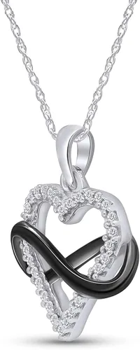 Vista 2 de Plata de ley Sideways infinity collar con colgante de corazón de diamantes en dos tonos naturales (110CTTW)