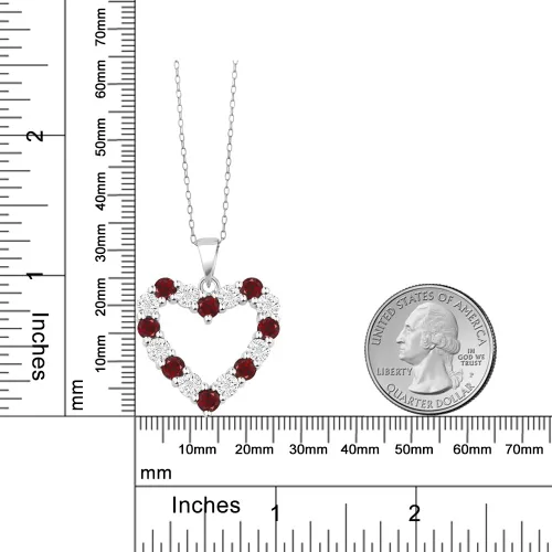 Vista 5 de Gem Stone King Collar con colgante de plata de ley 925 con forma de corazón de granate rojo y diamante blanco para mujer