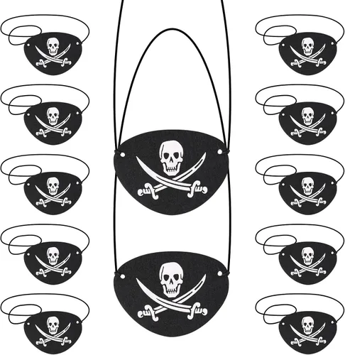 Vista 8 de AOMIG Parches de ojos de pirata, 12 piezas de máscara de fieltro negro con huesos cruzados de calavera para adultos y niños, disfraz de Halloween