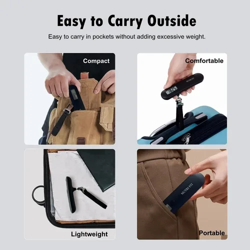 Vista 4 de NUTRI FIT - Báscula de equipaje portátil digital para colgar en viajes, báscula de peso para maleta, pantalla LCD de 110 libras110.2 lbs, equilibrio