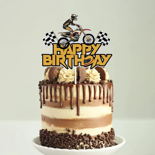 Vista 4 de Decoración para tartas con temática de cumpleaños, para motocicleta, con purpurina dorada.