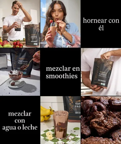 Vista 6 de Truvani Proteína de guisante vegana en polvo Chocolate 20g de proteína vegetal orgánica 18 porciones Keto Sin gluten ni lácteos Bajo