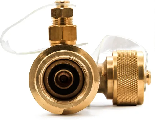 Vista 6 de Llave en T de latón para gas propano Camco, Grifo de propano con manguera de 12,7 cm