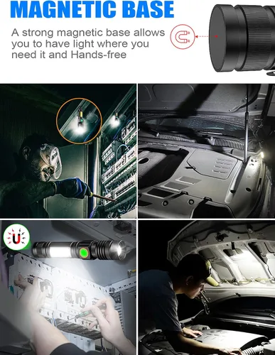 Vista 2 de Linternas LED recargables, linterna magnética súper brillante linterna táctica con luz lateral, recargable por USB, zoom, impermeable, mejor