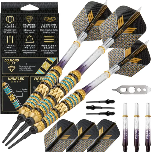 Vista 8 de Viper Wizard Soft Tip Darts, Brass Alloy Barrels with Diamond-Cut Etchings and Knurled Rings