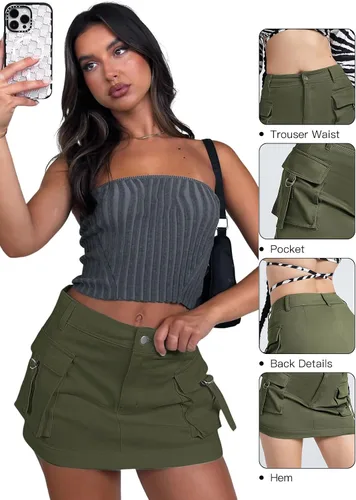 Vista 5 de Allytok Falda cargo Y2K de verano de algodón bodycon minifaldas cortas para mujer con bolsillos
