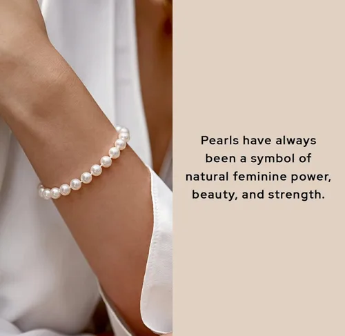 Vista 2 de The Pearl Source Pulsera de perlas blancas de agua dulce para mujer, pulsera de perlas cultivadas con cierre chapado en oro de 14 quilates