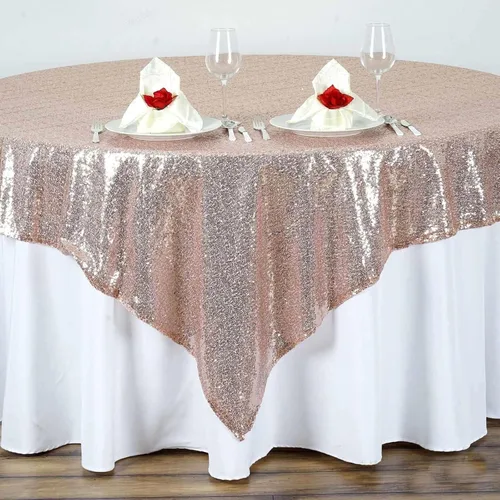 Vista 7 de Efavormart - Mantel cuadrado de lentejuelas de lujo de 72 x 72 pulgadas, mantel cuadrado champán para bodas, fiestas, eventos, banquetes