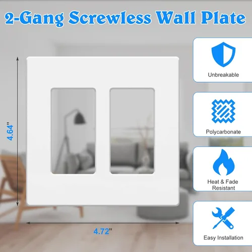 Vista 5 de Placa de pared sin tornillos de 2 segmentos, cubiertas de enchufe doble para enchufes eléctricos, interruptor de luz, placas de cara de tornillo