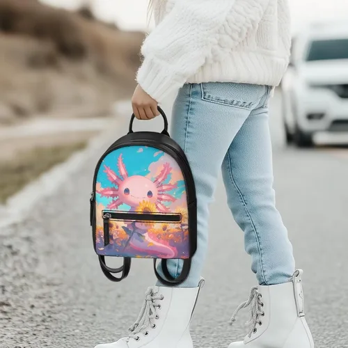 Vista 5 de FOR U DESIGNS 3D patrón floral mujeres pu mochila mini niñas monedero, Axolotl Girasol Asethetic