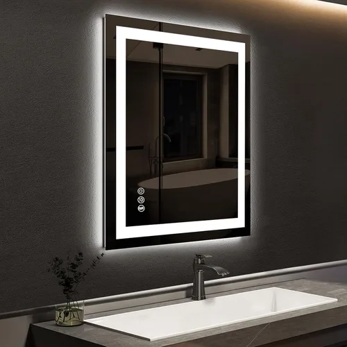 Vista 14 de ROOMTEC Espejo de baño LED de 36 x 24 pulgadas con parte delantera y retroiluminada, antiniebla, 3 colores y luz regulable (horizontal/vertical)